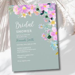 Flowers in pink tones boho summer Bridal Shower Inbjudningar