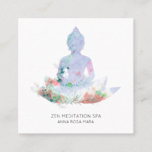 *~* Flowers Lotus Buddha Meditation QR AP33 Fyrkantigt Visitkort