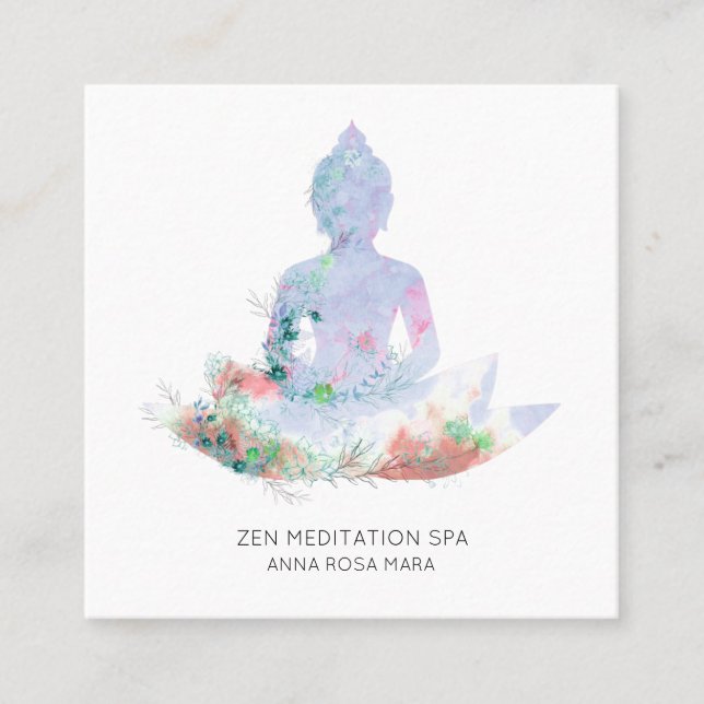 *~* Flowers Lotus Buddha Meditation QR AP33 Fyrkantigt Visitkort (Framsida)
