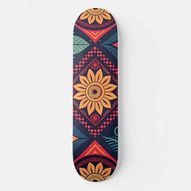 Flowers Magic Mönster Mini Skateboard Bräda 18,5 Cm (Framsida)