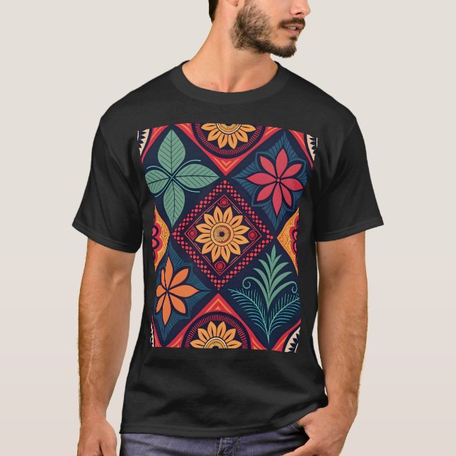 Flowers Magic Mönster T Shirt (Framsida)