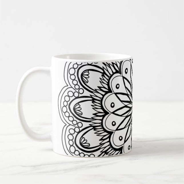 Flowers mandala hand teckning kaffemugg (Vänster)