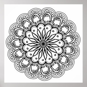 Flowers mandala hand teckning poster