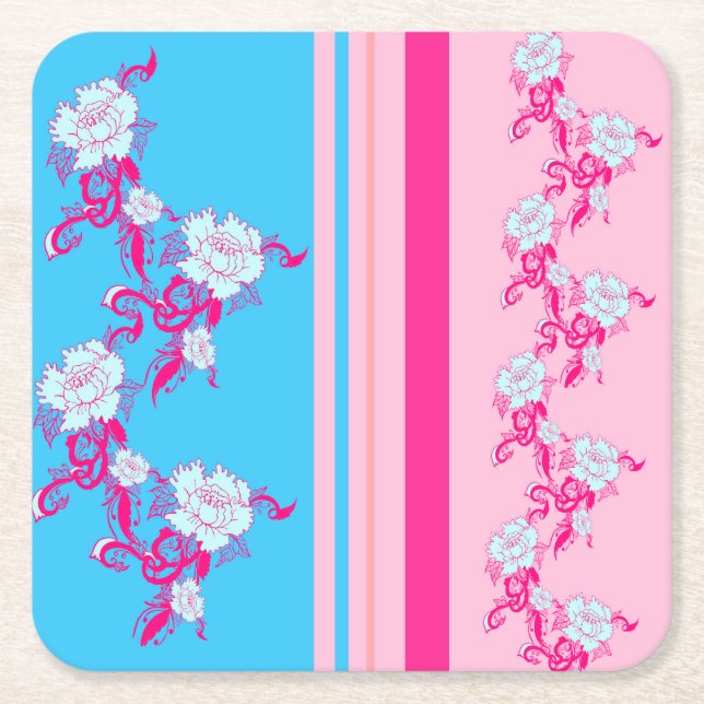 flowers, natural, peony, ,gift, pink underlägg papper kvadrat (Framsidan)