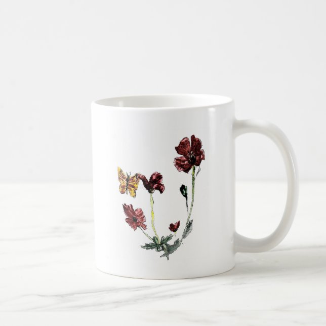 Flowers Nature Art Butterfly Poppy Kaffemugg (Höger)
