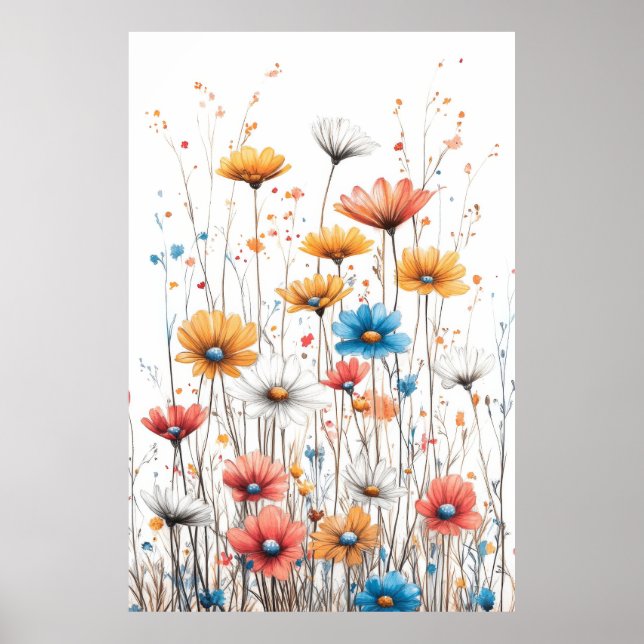 Flowers Nature Illustration Pastel Färg Teckning Poster (Framsidan)