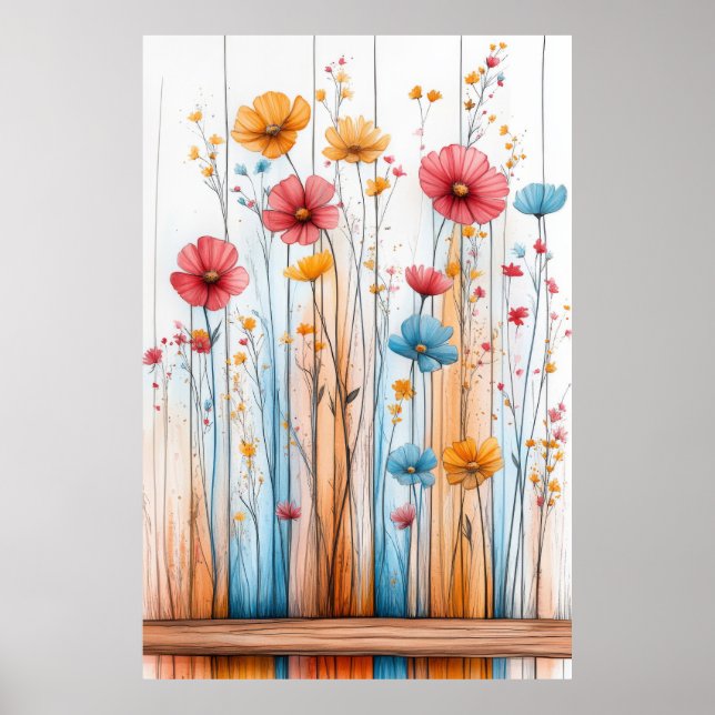 Flowers Nature Illustration Pastel Färg Teckning Poster (Framsidan)