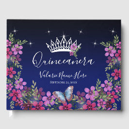 Flowers och Butterfly Princess Quinceanera Guest Gästböcker