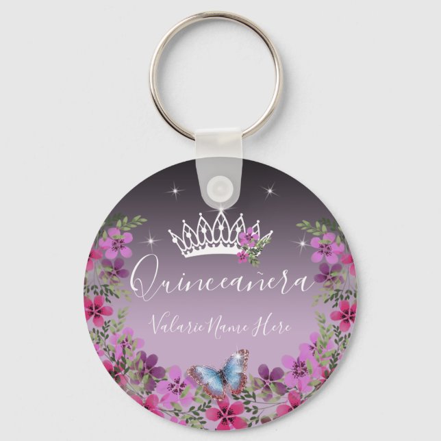 Flowers och Butterfly Princess Quinceanera Keychai Nyckelring (Framsida)