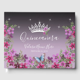 Flowers och Butterfly Princess Quinceanera Lila Gästböcker