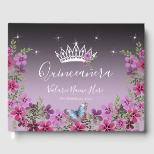 Flowers och Butterfly Princess Quinceanera Lila Gästböcker