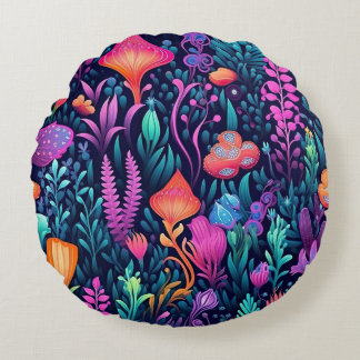 Flowers of the Sea - Aqua Flora Rund Kudde