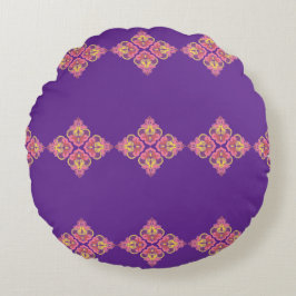 Flowers on Purple Round Pillow Rund Kudde