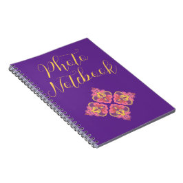 Flowers on Purple Spiral Photo Notebook Anteckningsbok