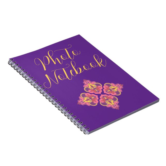 Flowers on Purple Spiral Photo Notebook Anteckningsbok (Högra Sidan)