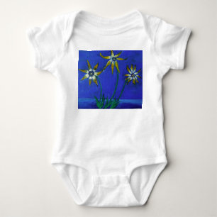 Flowers Painting Baby Jersey Bodydress, White Tee Shirt