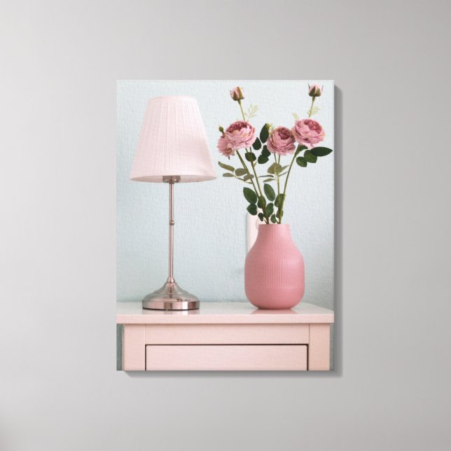 Flowers | Pale Pink Roses on Nightstand Canvastryck (Framsida)