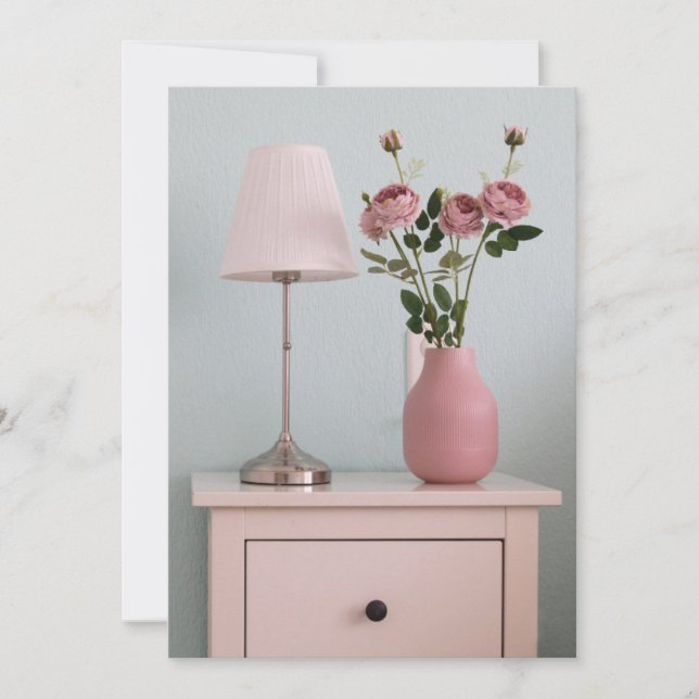 Flowers | Pale Pink Roses on Nightstand Tack Kort (Framsida)