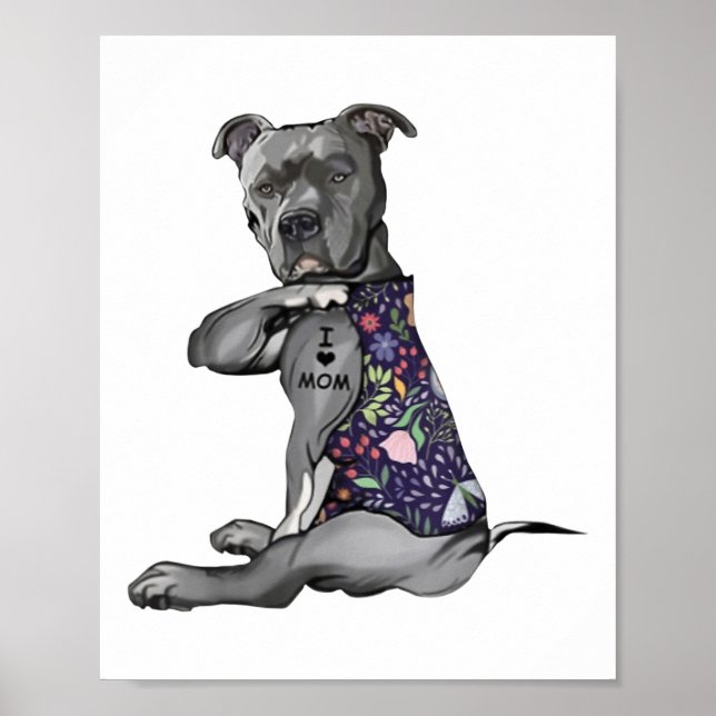 Flowers Pitbull - I Kärlek Mamma Hippie Hund Pitbu Poster (Framsidan)