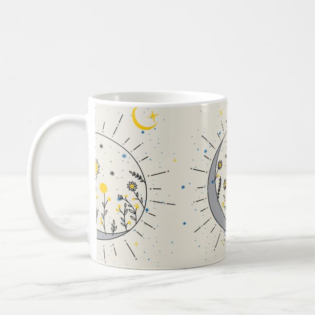 Flowers planet the sun and the moon graphic art kaffemugg (Vänster)