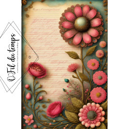Flowers & postcard no4 vintage tissue paper 