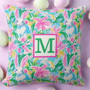 Flowers Preppy Monogram påsk Vår Kudde
