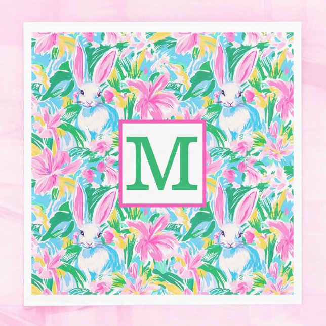 Flowers Preppy Monogram påsk Vår Pappersservett (Skapare uppladdad)