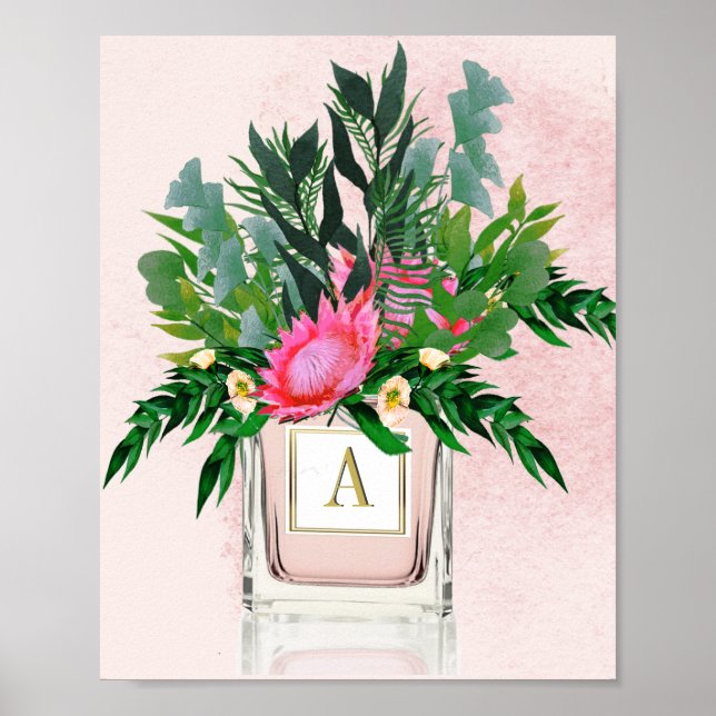 Flowers Protea Elegant Parfym Flaska Monogram Poster (Framsidan)