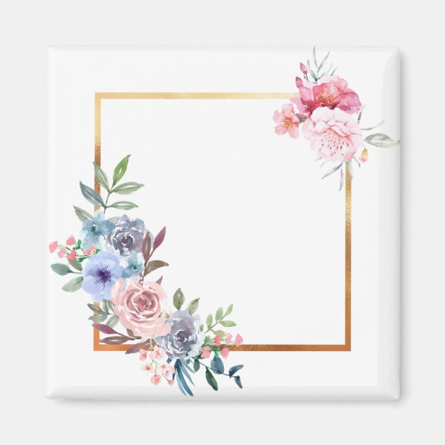 Flowers Ram Blommigt Ram gräns Ro Löv Magnet (Framsidan)