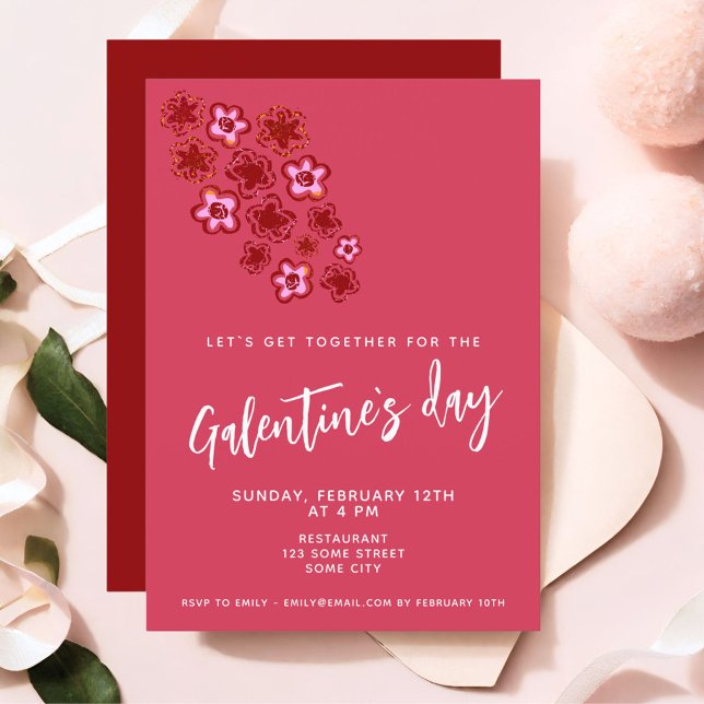 Flowers Red Rosa Friends Galentine's Day Inbjudningar (Skapare uppladdad)