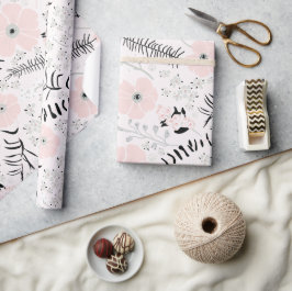 Flowers Rosa Black Botanical Mönster Presentpapper