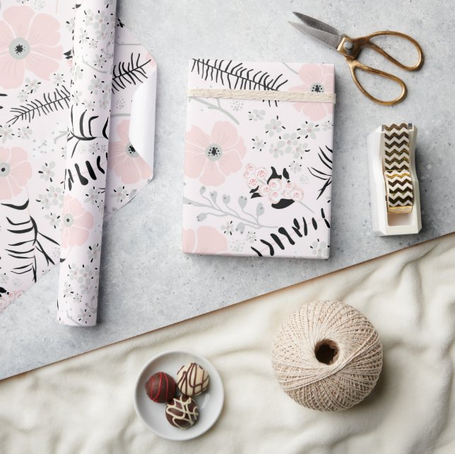 Flowers Rosa Black Botanical Mönster Presentpapper (Hantverk)