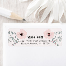 Flowers Rosa Black Botanical Mönster Returadress Etikett