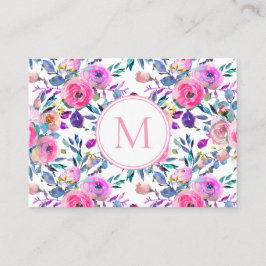 Flowers Rosa Lila Monogram Watercolor Visitkort