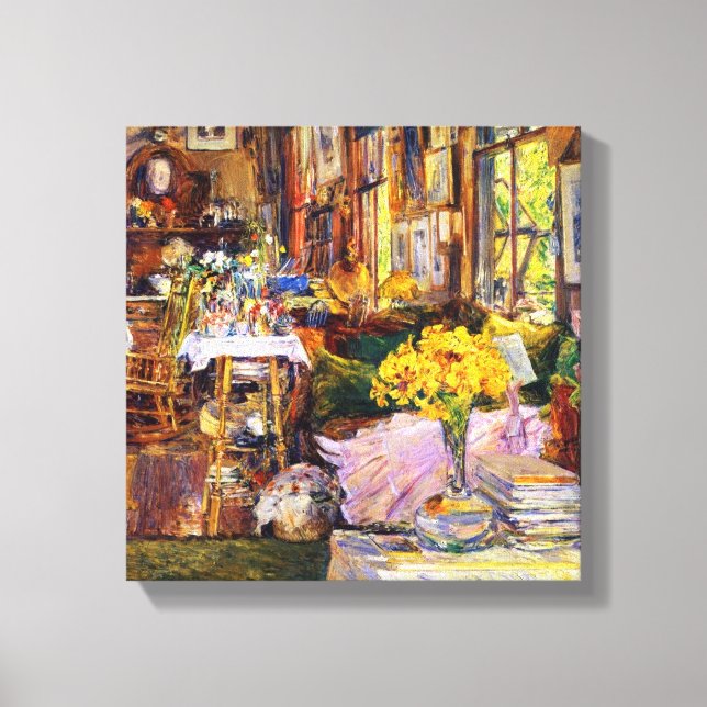 Flowers rum av Frederick Childe Hassam Canvastryck (Framsida)