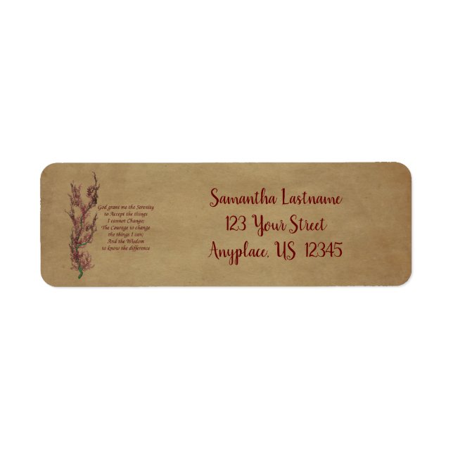 Flowers Serenity Prayer Inspirational Adress Returadress Etikett (Framsidan)