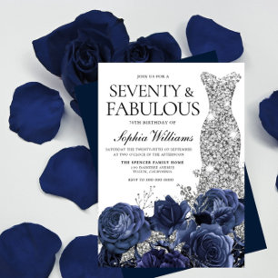 Flowers & Silver Diamond Dress 70:e födelsedagen Inbjudningar