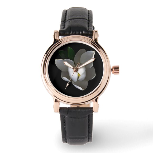 Flowers | Single White Magnolia Blossom Armbandsur (Framsida)