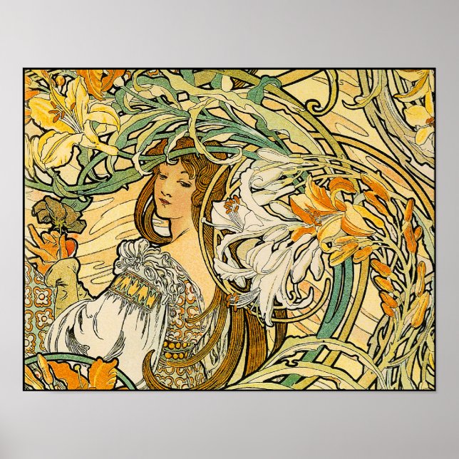 Flowers språk av Alphonse Mucha Poster (Framsidan)