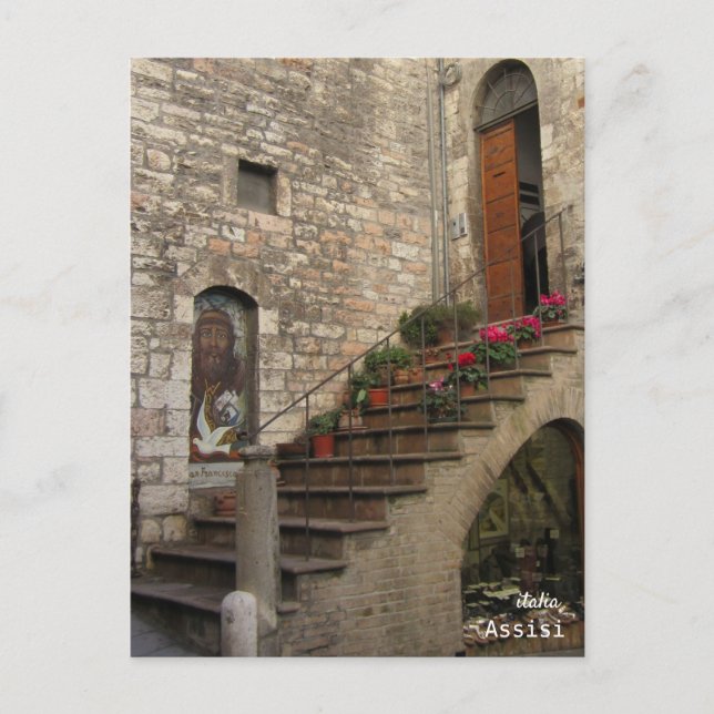 Flowers Stairway Assisi Italien Helg Vykort (Framsida)