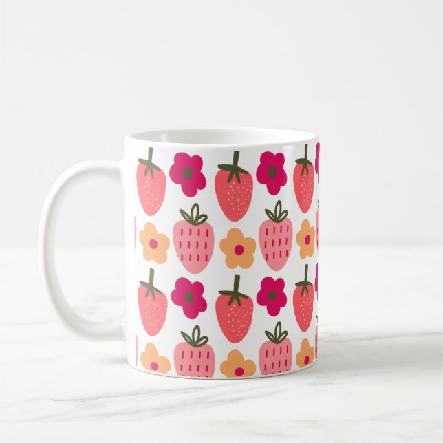 flowers & strawberries pattern  kaffemugg (Vänster)