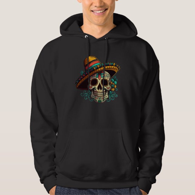 Flowers Sugar Skull Cinco De mayo Mexican Dia de L Hoodie (Framsida)