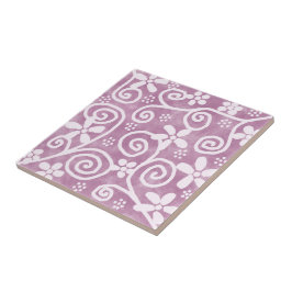 Flowers Swirls Dusty Pink White Pattern Whimsical Kakelplatta