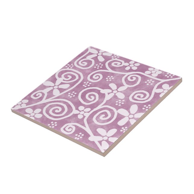 Flowers Swirls Dusty Pink White Pattern Whimsical Kakelplatta (Sidan)
