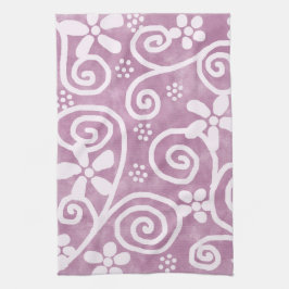 Flowers Swirls Dusty Pink White Pattern Whimsical Kökshandduk