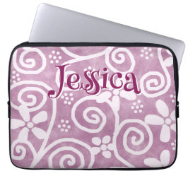 Flowers Swirls Pink White Pattern Personalized Laptop Fodral