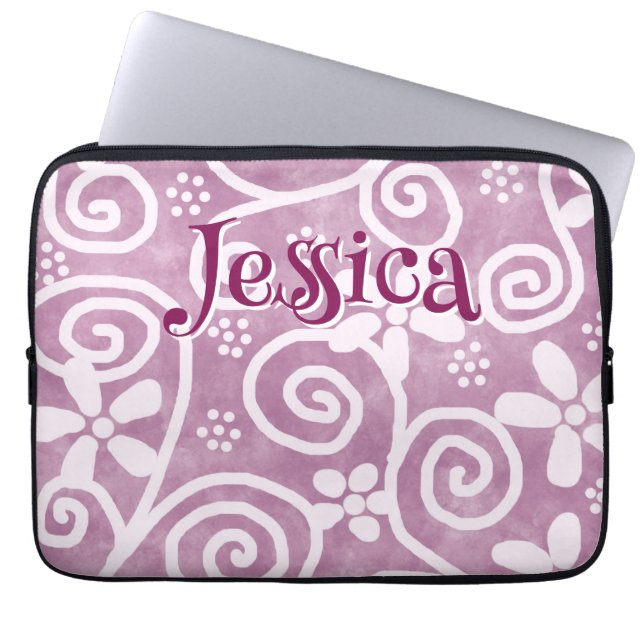 Flowers Swirls Pink White Pattern Personalized Laptop Fodral (Framsidan)