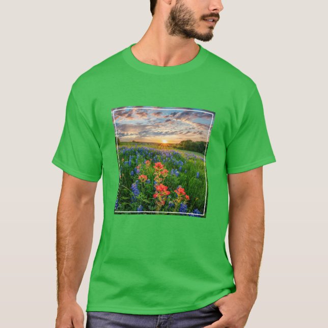 Flowers | Texas Bluebonnets & Indian Paintbrush T Shirt (Framsida)
