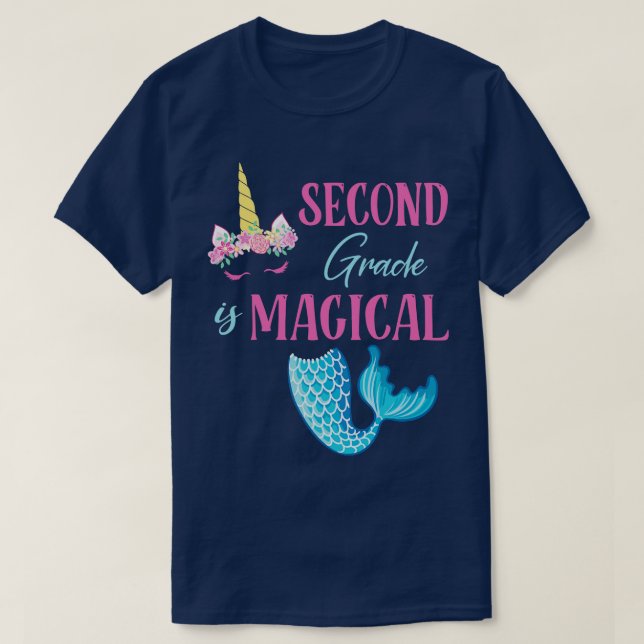 Flowers Unicorn Sjöjungfru Second Klass Magic Stud T Shirt (Design framsida)
