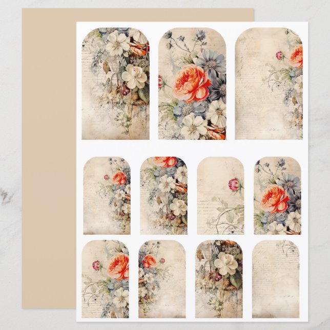 Flowers Vintage Collage 1b 4 av 4 (Fram/baksida)